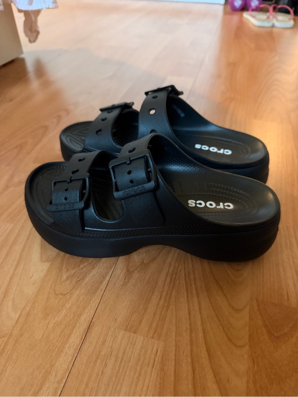 CROCS Black Double Buckle Platform Slide Sandals - Picture 2 of 8